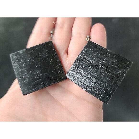 Handpainted Bohemian Wooden Square Shaped Dangling Earrings Vintage NOS - Picture 6 of 10